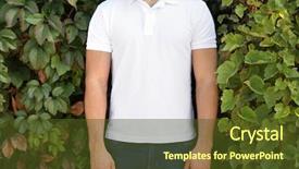 Presentation with polo - Theme consisting of polo shirt - man on green leaves background background and a tawny brown colored foreground