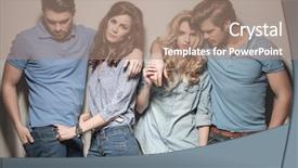  Presentation with men women are equal - Audience pleasing slide set consisting of polo shirt - men and women standing together backdrop and a coral colored foreground