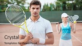  Presentation with tennis - Slides enhanced with polo shirt - portrait of tennis couple woman background and a coral colored foreground