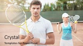  Presentation with tennis - Beautiful PPT layouts featuring polo shirt - portrait of tennis couple woman backdrop and a lemonade colored foreground