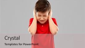  Presentation with people grief and mourning concept - Cool new slides with polo t-shirt closing ear backdrop and a mint green colored foreground