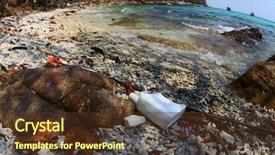  Presentation with sea plastic - Slide deck featuring polution - coast of tropical sea poluted background and a tawny brown colored foreground