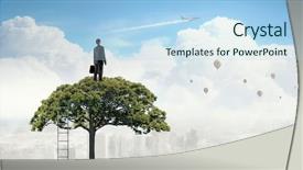  Presentation with solution - Beautiful presentation theme featuring polution - forestation as ecologyy solution backdrop and a light blue colored foreground