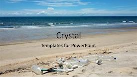  Presentation with ocean pollution - Presentation consisting of polution - plastic pollution on beach background and a mint green colored foreground