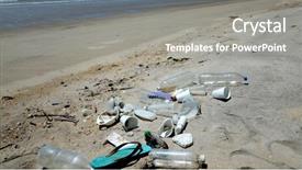  Presentation with ocean pollution - Beautiful presentation design featuring polution - plastic pollution on beach backdrop and a gray colored foreground