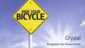  Presentation with bicycle - Cool new PPT theme with polution - ride your bicycle road sign backdrop and a sky blue colored foreground