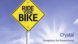  Presentation with road bike - Slide set enhanced with polution - ride your bike road sign background and a sky blue colored foreground