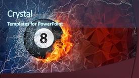  Presentation with fire ball - Theme having polygons - billiard ball on fire background and a ocean colored foreground