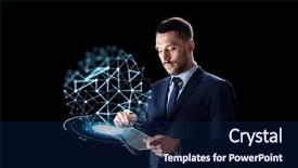  Presentation with computer network - Amazing slide deck having polygons - business people network and technology backdrop and a navy blue colored foreground