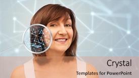  Presentation with anti age - Theme featuring polygons - cosmetology and anti-age technology concept background and a coral colored foreground