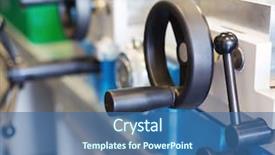  Presentation with machine - Presentation theme consisting of polymer industry - lever of machine at workroom background and a ocean colored foreground