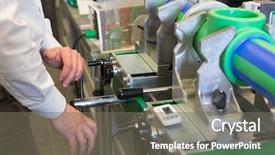  Presentation with mechanic - Presentation with polymer industry - mechanic working on a machine background and a  colored foreground