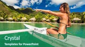  Presentation with polynesia - PPT theme enhanced with polynesia - woman kayaking in the ocean background and a ocean colored foreground