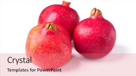  Presentation with fresh fruits salad on white - Beautiful slide deck featuring polyphenols - three isolated pomegranate fruits backdrop and a  colored foreground