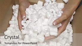  Presentation with peanuts - Amazing presentation design having polystyrene - closeup of female hands holding backdrop and a light gray colored foreground