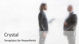  Presentation with plastic - Colorful theme enhanced with polythene - male business colleagues discussing while backdrop and a  colored foreground