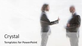  Presentation with professionals - Cool new PPT theme with polythene - male professionals discussing while standing backdrop and a white colored foreground