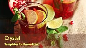  Presentation with pomegranate - Slide deck having pomegranate drink in glasses with slices of lime and mint on burlap cloth and color wooden background background and a tawny brown colored foreground
