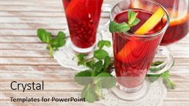  Presentation with color orange - Cool new PPT theme with pomegranate drink in glasses with mint and slices of orange on color wooden planks background backdrop and a lemonade colored foreground