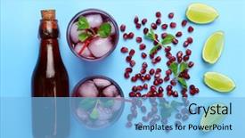  Presentation with ice blue - Amazing PPT theme having pomegranate drink with lemon and ice cubes on blue background top view backdrop and a light blue colored foreground