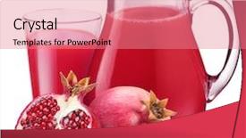  Presentation with pomegranate - Presentation theme having pomegranate juice in pitcher and pomegranates isolated on white background background and a coral colored foreground