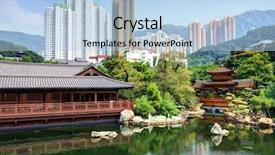  Presentation with garden pond - Beautiful slide deck featuring pond and cityscape viewed from nan lian garden in hong kong china backdrop and a light blue colored foreground