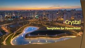  Presentation with illuminated - Slide deck with pond in dusseldorf park near the illuminated district of moscow at evening background and a tawny brown colored foreground