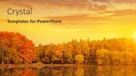  Presentation with woods - Amazing PPT theme having pond in the woods at sunset autumn landscape in forest backdrop and a yellow colored foreground