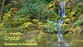  Presentation with garden pond - Presentation featuring asian garden waterfall flowing background and a tawny brown colored foreground