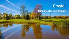  Presentation with red stripe - Audience pleasing presentation theme consisting of pond with a clay bottom backdrop and a teal colored foreground