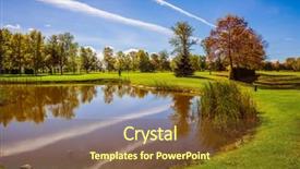  Presentation with green lawn - Colorful slide set enhanced with pond with a clay bottom backdrop and a tawny brown colored foreground