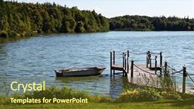  Presentation with dock - Slide deck consisting of pond with boat dock on sunny day background and a tawny brown colored foreground
