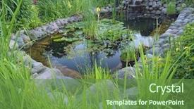  Presentation with garden pond - PPT layouts consisting of pond with waterfall in garden background and a tawny brown colored foreground
