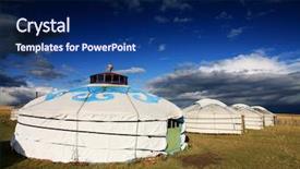  Presentation with tent - PPT theme featuring pongol - yurt - nomad's tent is background and a navy blue colored foreground