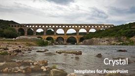  Presentation with aqueduct - Theme with pont du gard the ancient roman aqueduct across the gardon river background and a gray colored foreground