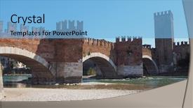  Presentation with cable stayed bridge over river - Beautiful PPT theme featuring ponte di castelvecchio meaning old backdrop and a light blue colored foreground