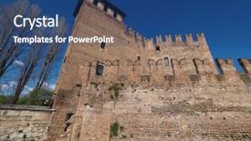  Presentation with cable stayed bridge over river - Presentation design with ponte di castelvecchio meaning old background and a ocean colored foreground