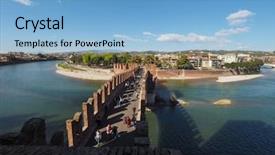  Presentation with cable stayed bridge over river - Amazing presentation design having ponte di castelvecchio meaning old backdrop and a light blue colored foreground