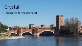  Presentation with cable stayed bridge over river - Presentation theme featuring ponte di castelvecchio meaning old background and a light blue colored foreground