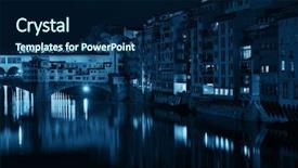  Presentation with cable stayed bridge over river - Presentation featuring ponte vecchio over arno river background and a navy blue colored foreground