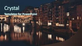  Presentation with cable stayed bridge over river - Colorful PPT theme enhanced with ponte vecchio over arno river backdrop and a navy blue colored foreground