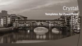  Presentation with cable stayed bridge over river - Theme having ponte-vecchio-over-arno-river background and a gray colored foreground