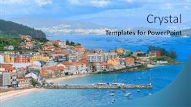  Presentation with tourism - PPT theme featuring pontevedra-estuary-panorama-tourism background and a light blue colored foreground