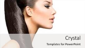  Presentation with beauty and fashion - PPT theme with ponytail hairstyle beauty brunette fashion background and a light gray colored foreground