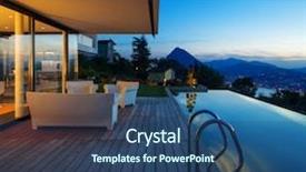  Presentation with summer time - Theme featuring pool and garden summer time background and a ocean colored foreground