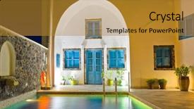  Presentation with vacation - PPT theme enhanced with pool at hotel - greece vacation background and a gold colored foreground