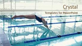  Presentation with pool side - PPT theme featuring pool at leisure center background and a  colored foreground
