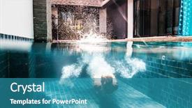  Presentation with swimming - Amazing PPT layouts having pool at the back backdrop and a teal colored foreground