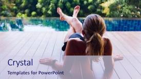  Presentation with water woman swimming underwater - Presentation theme with pool at the tropical resort background and a  colored foreground