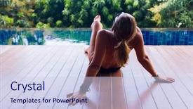  Presentation with swimming pool - Presentation design having pool at the tropical resort background and a  colored foreground